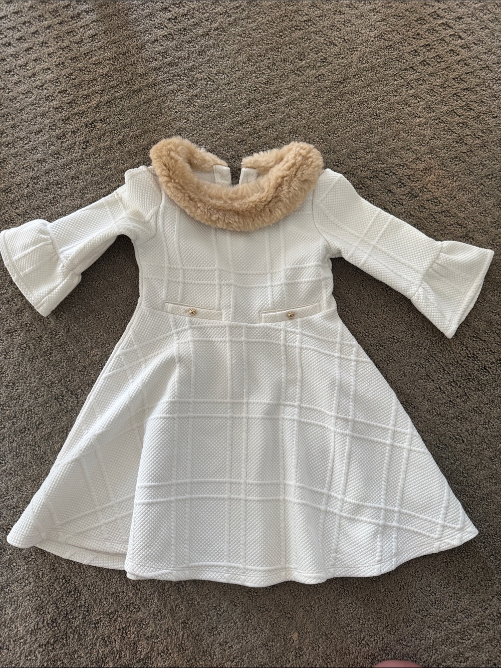 Janie & Jack Girls White Dress with Faux Fur Collar